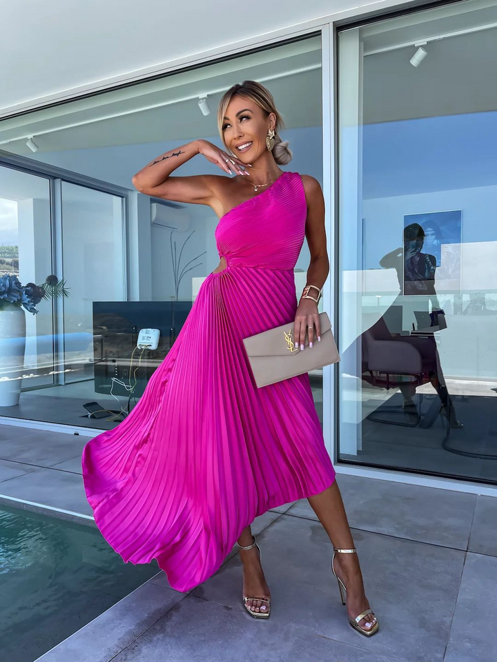 Celeste™ | One-Shoulder Maxi Dress with Pleats