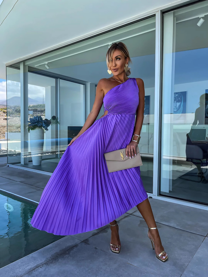 Celeste™ | One-Shoulder Maxi Dress with Pleats