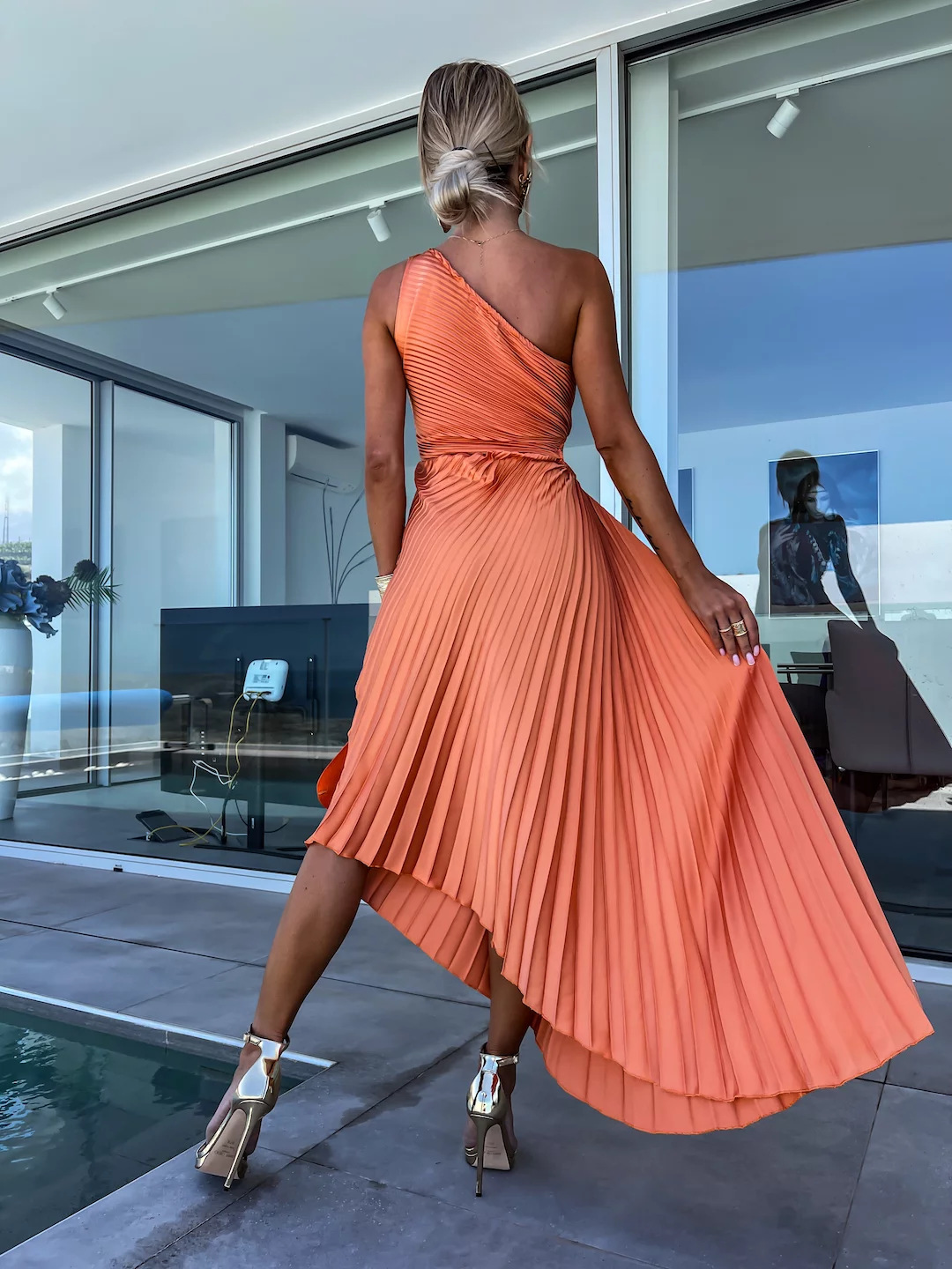 Celeste™ | One-Shoulder Maxi Dress with Pleats
