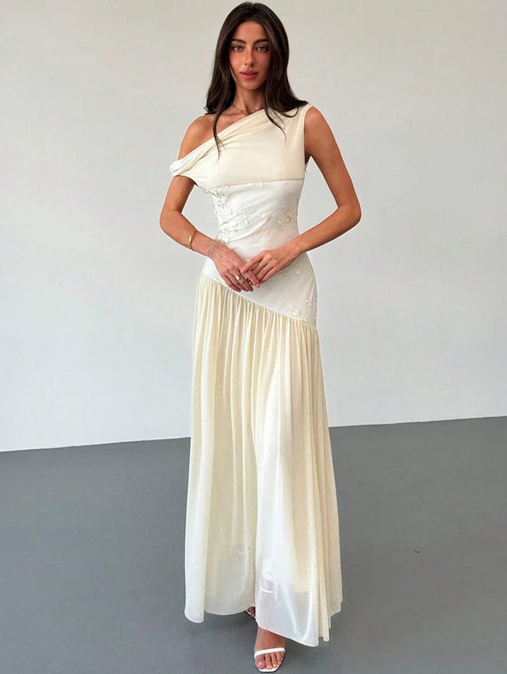 Viviana™ | Asymmetrical Floral Net Maxi Dress