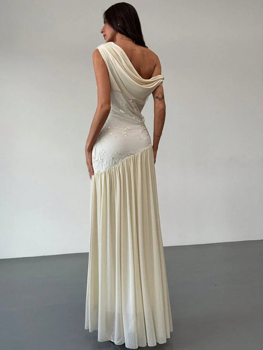 Viviana™ | Asymmetrical Floral Net Maxi Dress