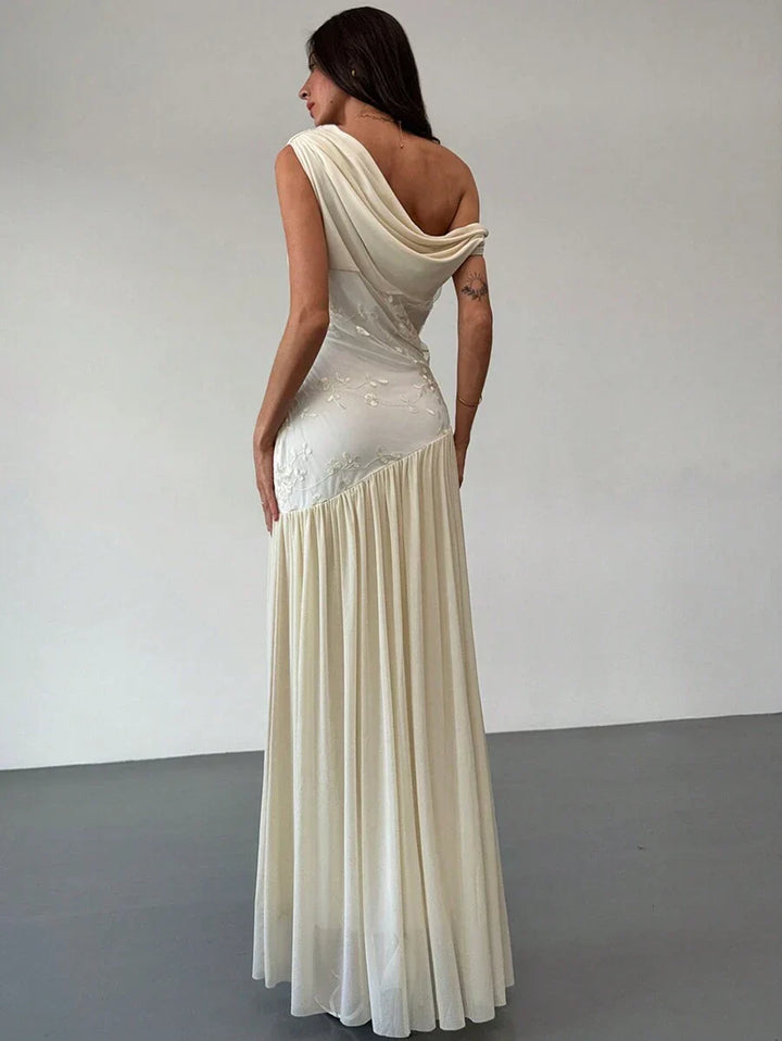 Viviana™ | Asymmetrical Floral Net Maxi Dress