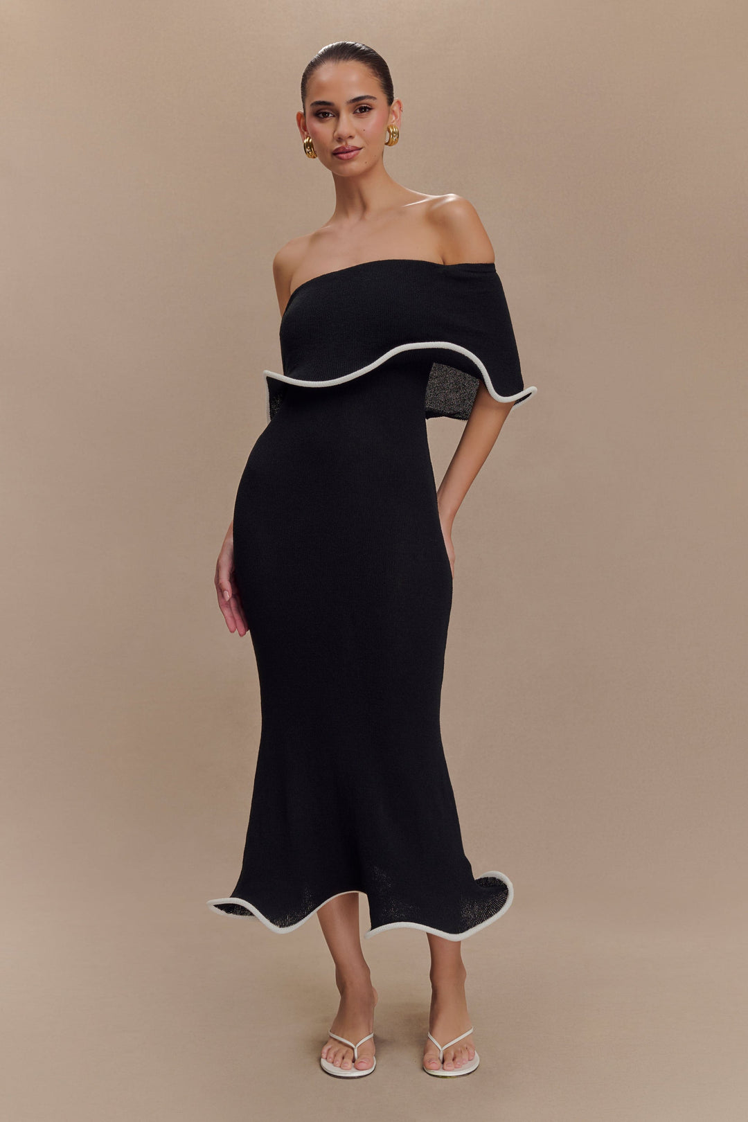 Rhea™ | Off-Shoulder Knit Midi Dress