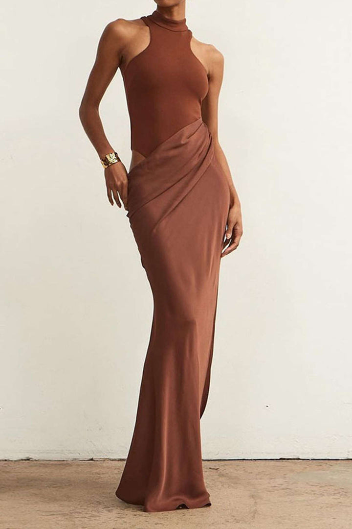 Naomi™ | Satin Patchwork Sleeveless Maxi Dress
