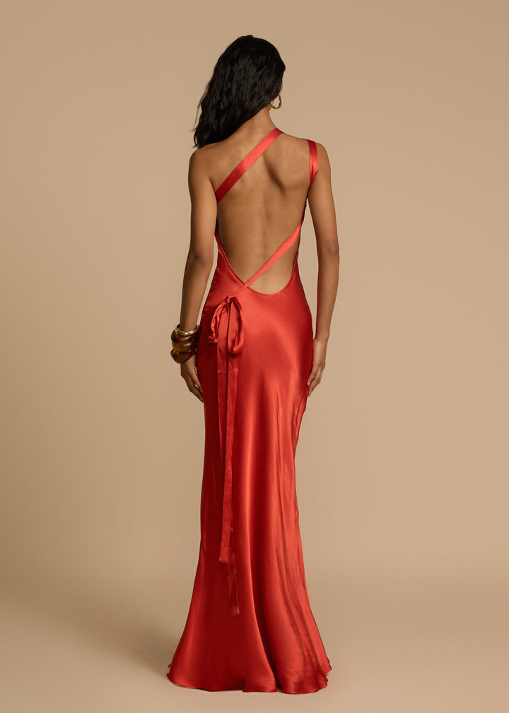 Alina™ | Maxi Dress with One Shoulder Strap in Satin