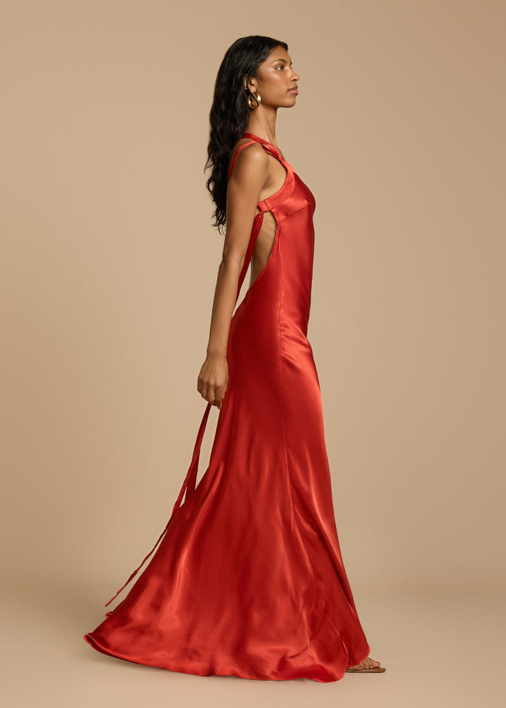 Alina™ | Maxi Dress with One Shoulder Strap in Satin
