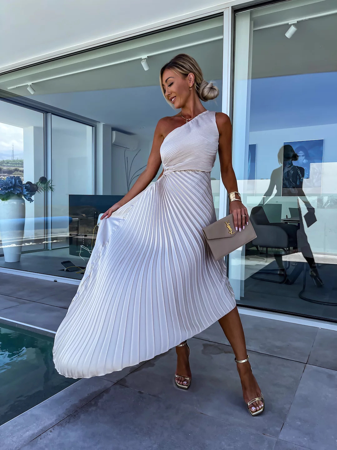 Celeste™ | One-Shoulder Maxi Dress with Pleats