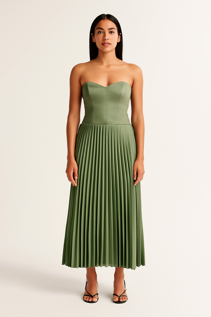 Camille™ | Strapless Pleated Midi Dress