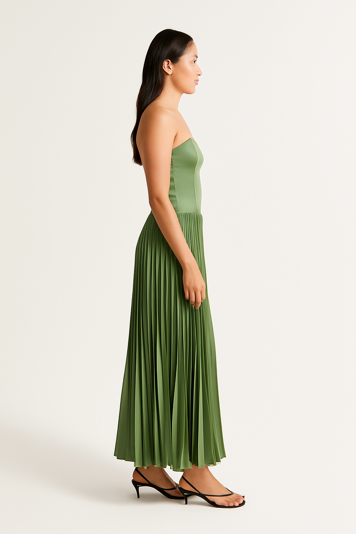 Camille™ | Strapless Pleated Midi Dress