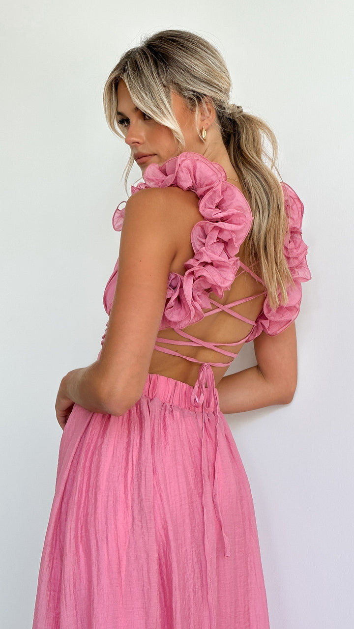 Ava™ | Rosy Puff-Sleeve Midi Dress