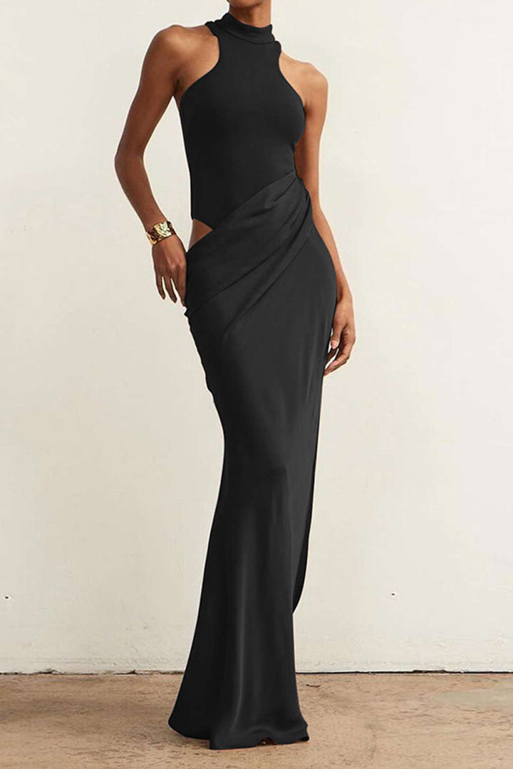 Naomi™ | Satin Patchwork Sleeveless Maxi Dress