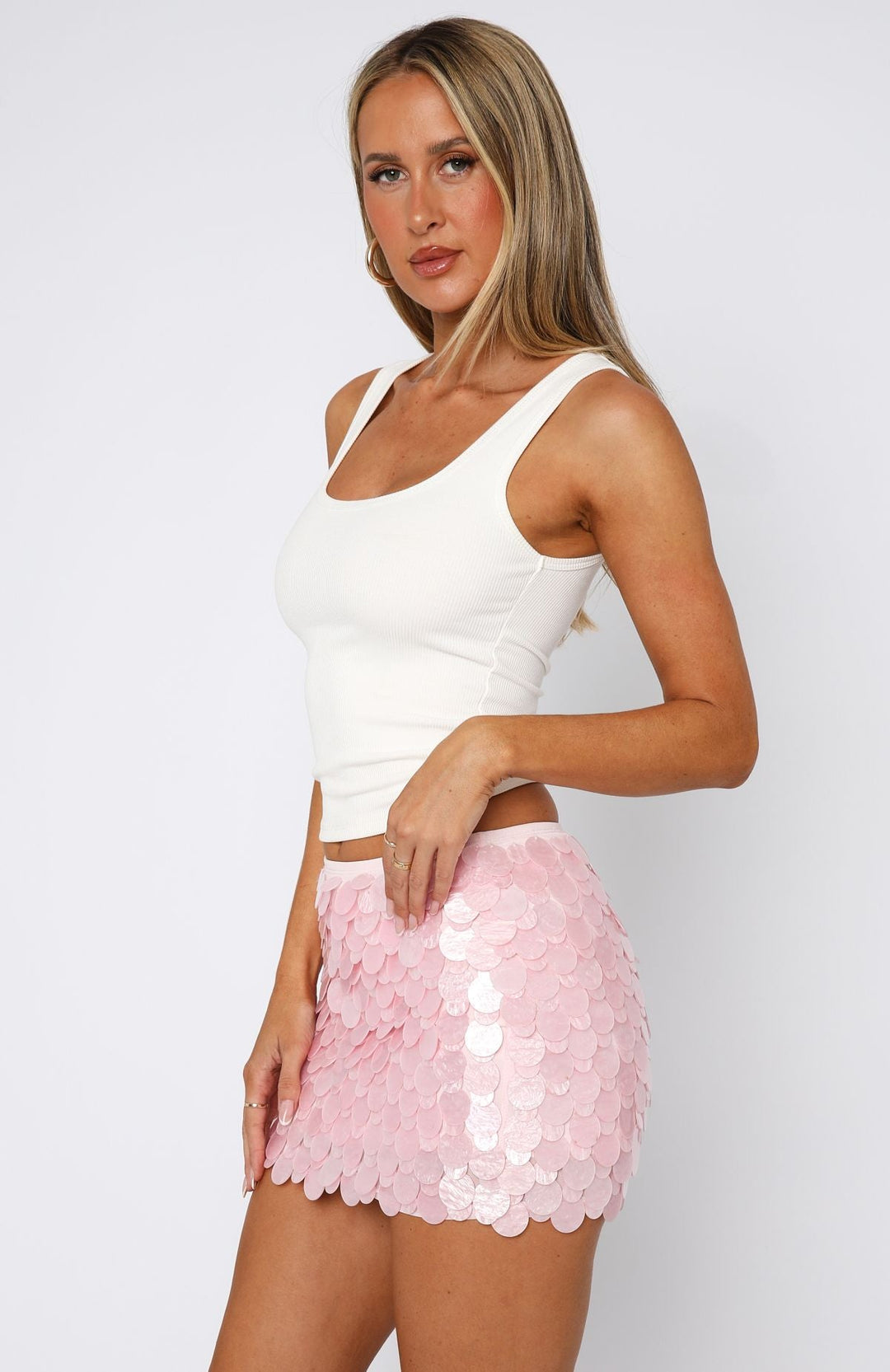 Selene™ | Mini Skirt with Sequins in Cream